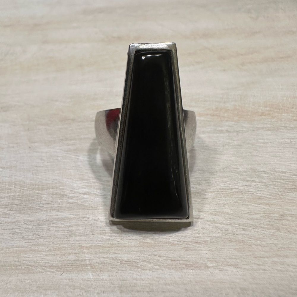 Black Onyx Geometric Statement Ring - Women's Silver Tone Band